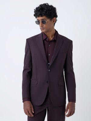 WES Formals Wine Solid Slim-Fit Blazer
