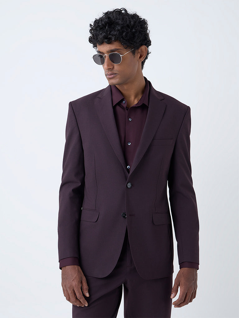 WES Formals Wine Solid Slim-Fit Blazer