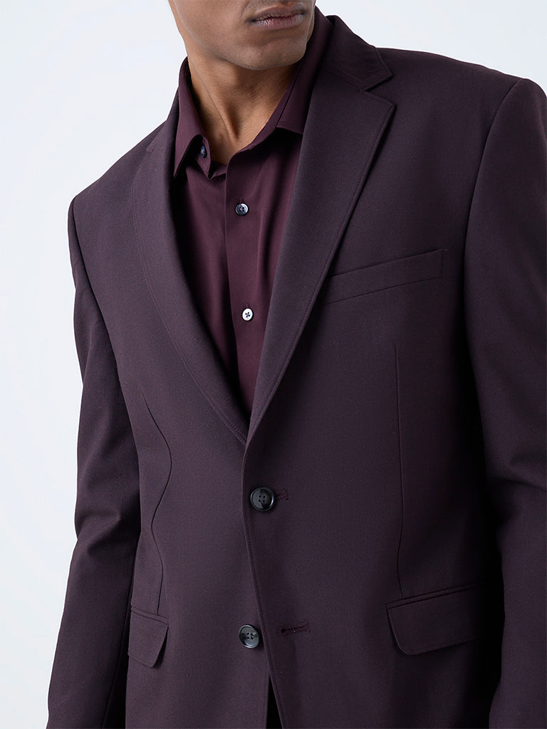 WES Formals Wine Solid Slim-Fit Blazer - Image 3