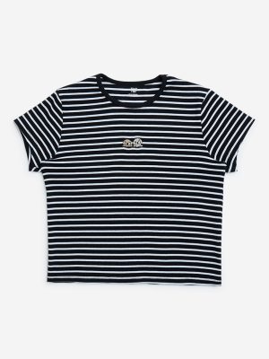 Y&F Kids Black Striped Cotton T-Shirt