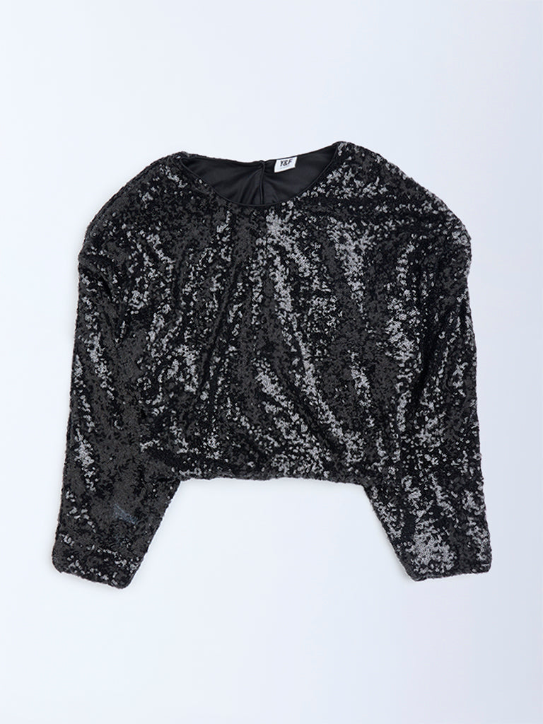 Y&F Kids Black Sequin Embellished Top