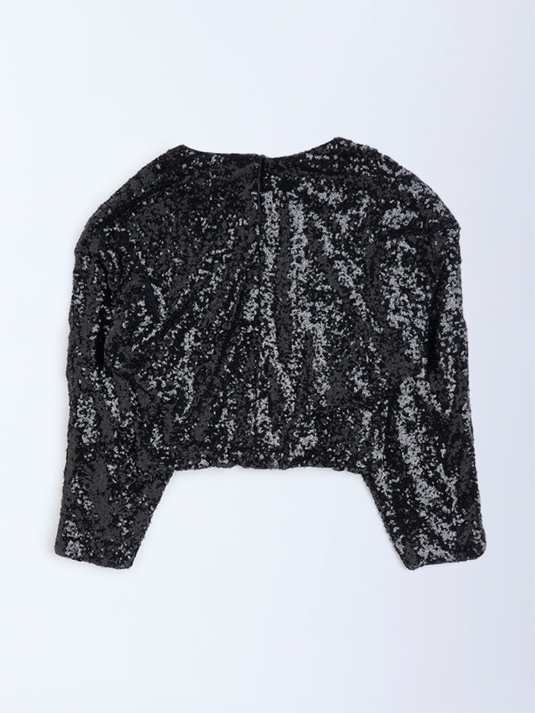 Y&F Kids Black Sequin Embellished Top - Image 2