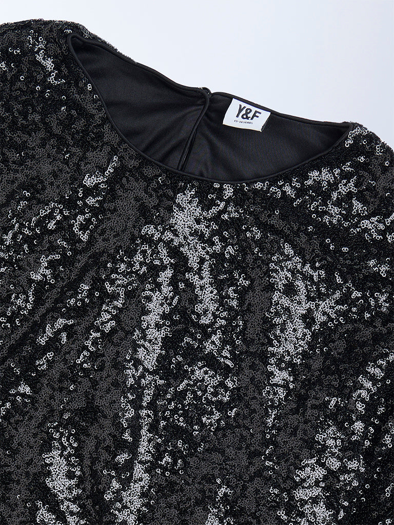 Y&F Kids Black Sequin Embellished Top - Image 3