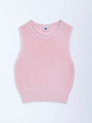 Y&F Kids Pink Knit-Textured Cotton Sweater
