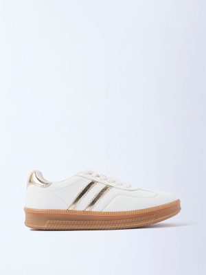 LUNA BLU White Striped Lace-Up Leather Sneakers