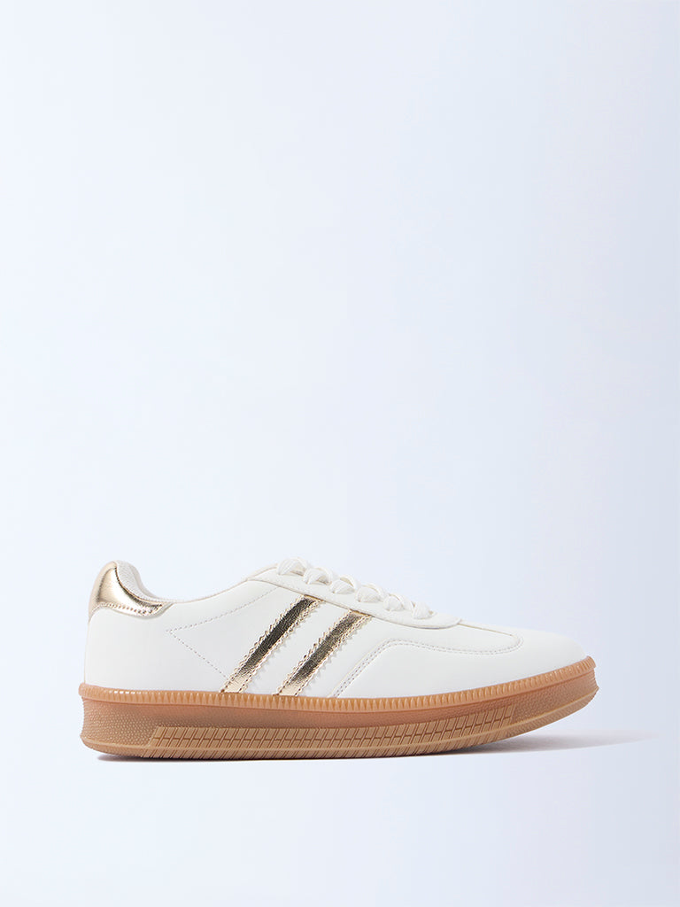 LUNA BLU White Striped Lace-Up Leather Sneakers
