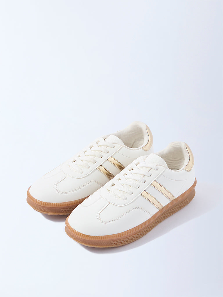 LUNA BLU White Striped Lace-Up Leather Sneakers - Image 2