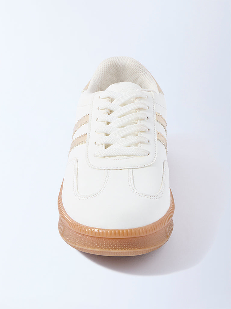 LUNA BLU White Striped Lace-Up Leather Sneakers - Image 3