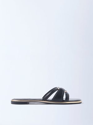 LUNA BLU Black Multi-Strap Slides