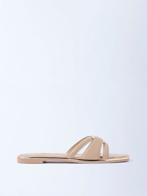 LUNA BLU Beige Multi-Strap Slides