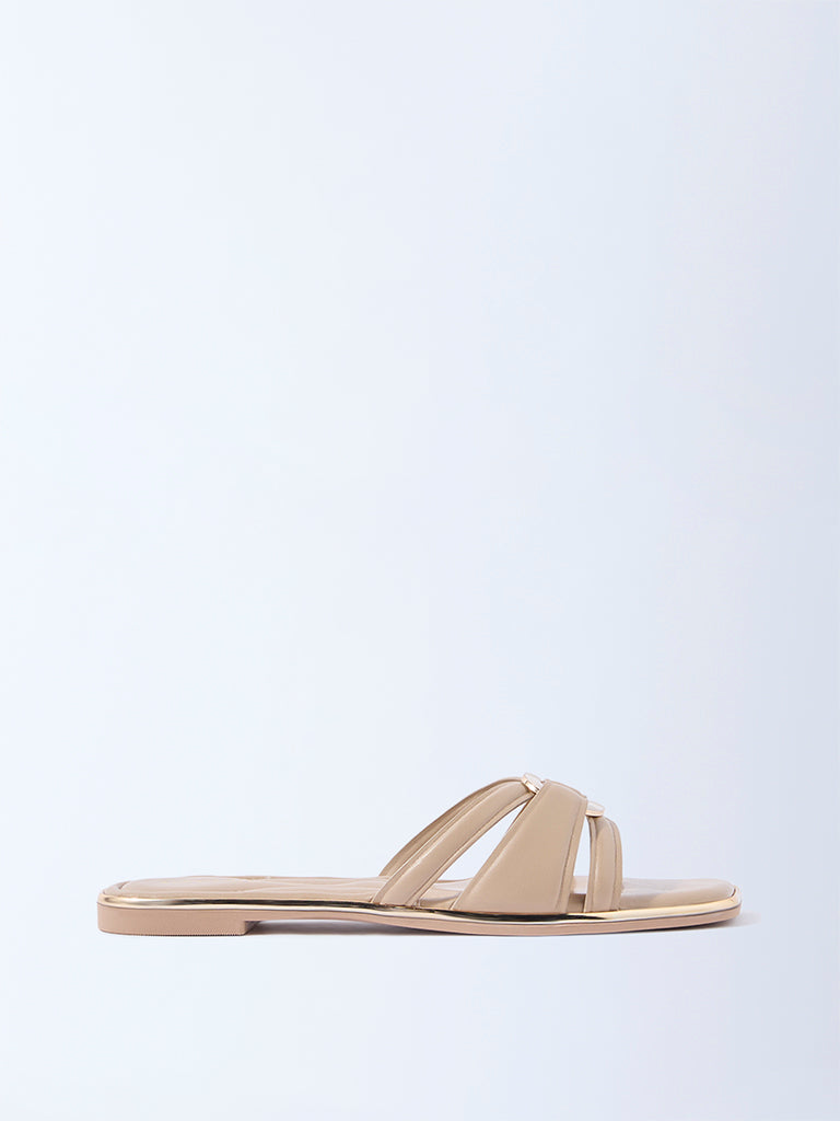 LUNA BLU Beige Multi-Strap Slides