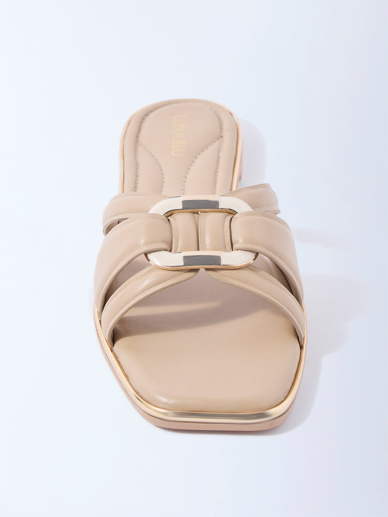 LUNA BLU Beige Multi-Strap Slides - Image 3