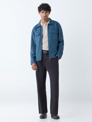 Ascot Teal Solid Relaxed-Fit Suede Jacket