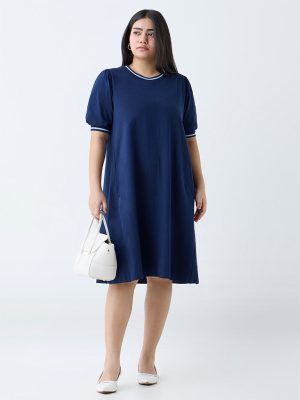 Gia Navy Solid Cotton Shift Dress