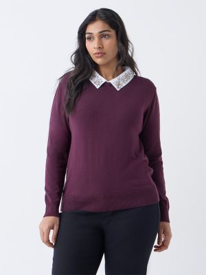 Gia Plum Embellished Sweater