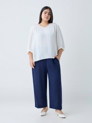 Gia Navy Solid High-Rise Pants