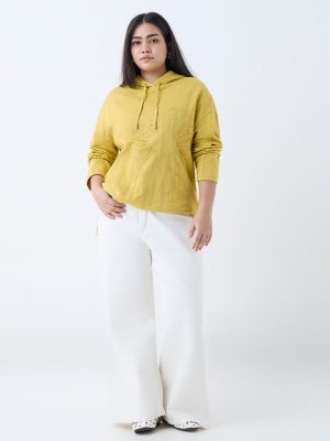 Gia Mustard Floral Embroidered Cotton Hoodie