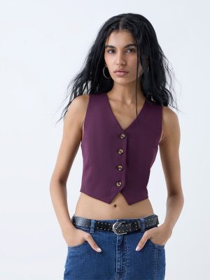 Nuon Plum Solid Waistcoat