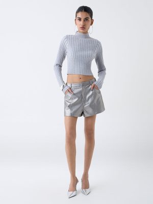 Nuon Silver Metallic High-Rise Shorts