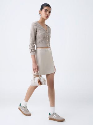 Nuon Beige Solid High-Rise Skorts with Belt