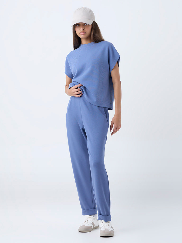 LOV Blue Ribbed-Textured T-Shirt