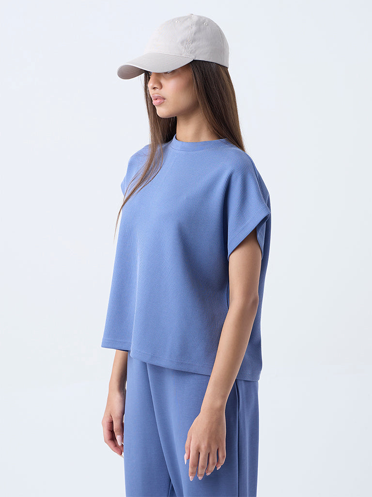 LOV Blue Ribbed-Textured T-Shirt - Image 2