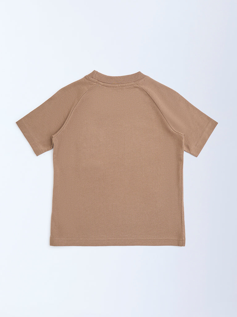 HOP Kids Taupe Animal Design Cotton T-Shirt - Image 3