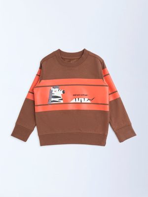 HOP Kids Brown Printed Cotton-Blend Sweatshirt