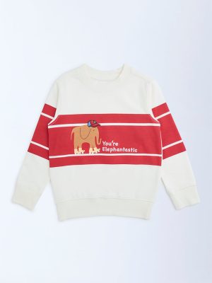 HOP Kids Off-White Striped Cotton-Blend Sweatshirt