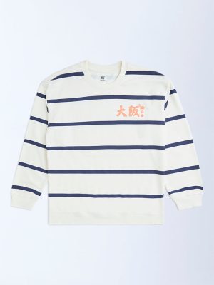 Y&F Kids Off-White Striped Cotton-Blend Sweatshirt