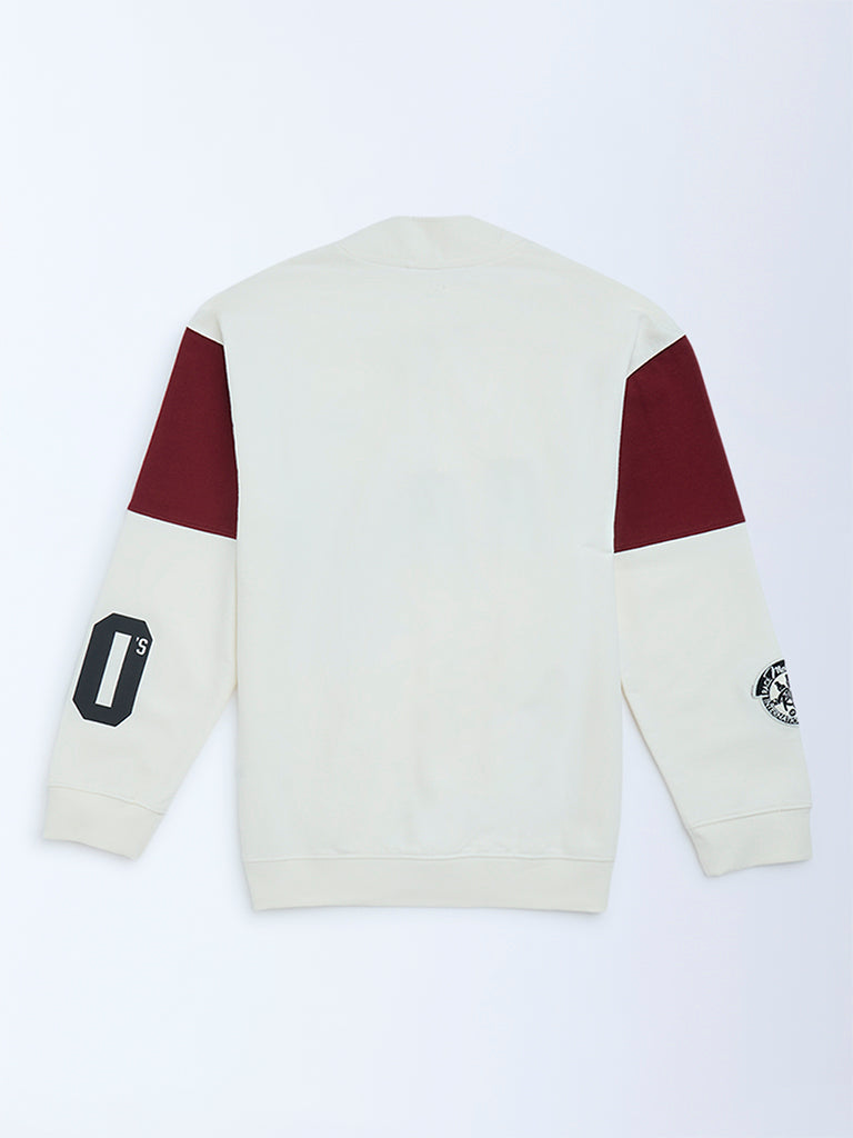 Y&F Kids Off-White Colour-Blocked Cotton-Blend Sweatshirt - Image 2