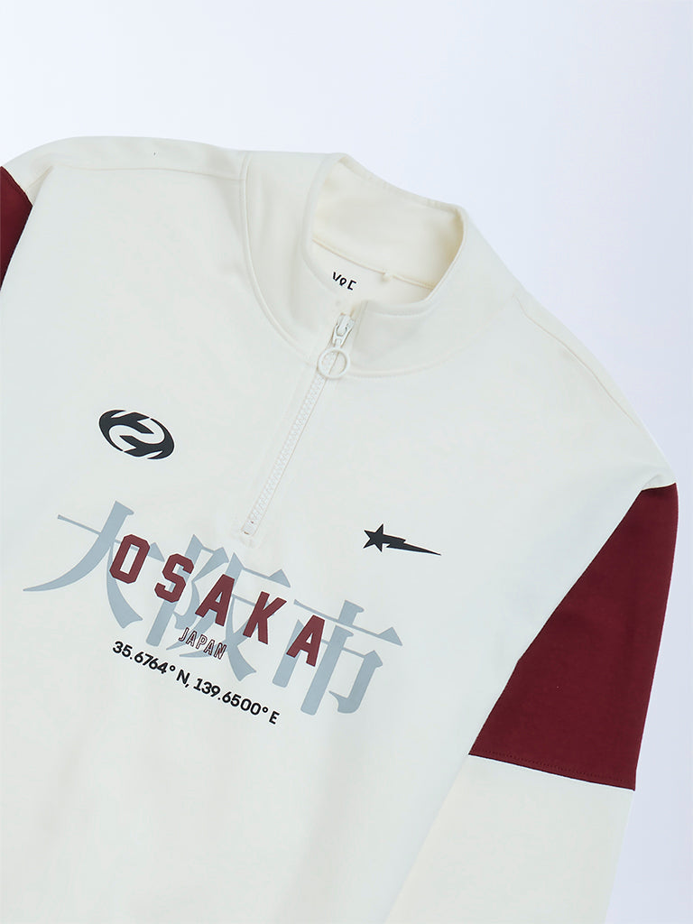 Y&F Kids Off-White Colour-Blocked Cotton-Blend Sweatshirt - Image 3