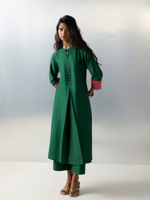 Utsa Green Pleated A-Line Kurta
