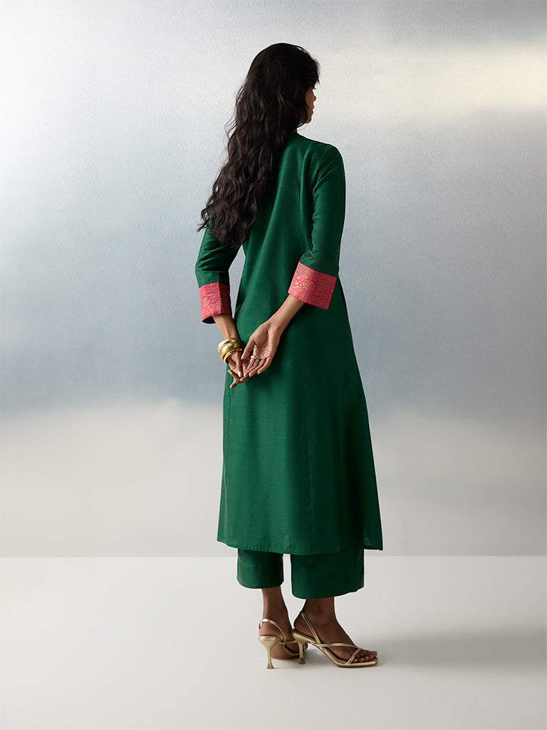 Utsa Green Pleated A-Line Kurta - Image 4