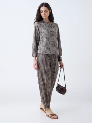 Utsa Charcoal Floral Design Cotton Tunic