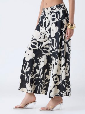 Utsa Black Botanical Design Palazzos