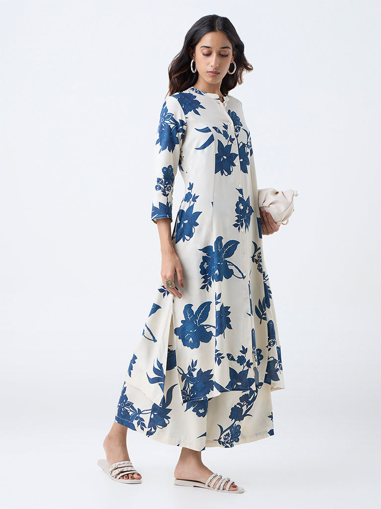 Utsa Cream Floral-Printed Palazzos - Image 2