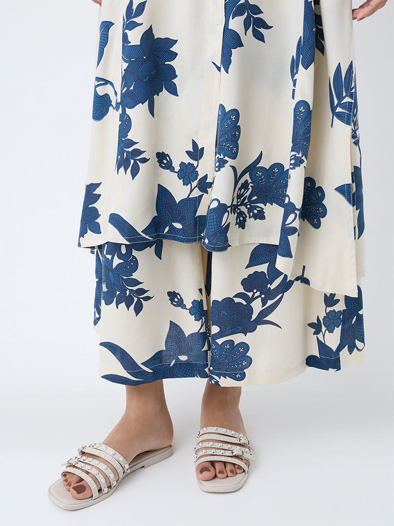Utsa Cream Floral-Printed Palazzos - Image 3