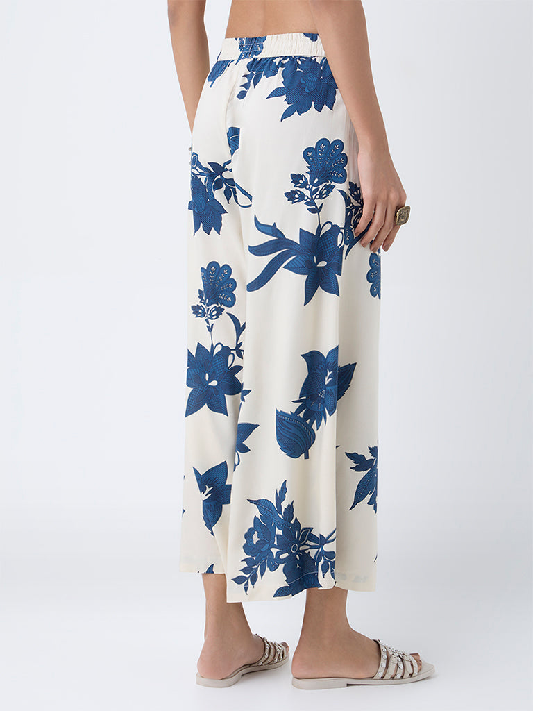 Utsa Cream Floral-Printed Palazzos - Image 4