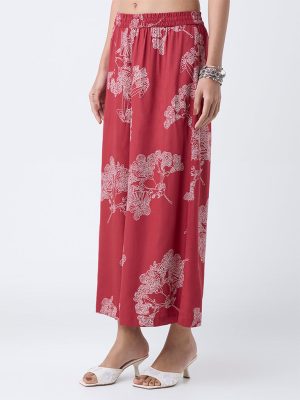 Utsa Red Botanical-Printed Palazzos