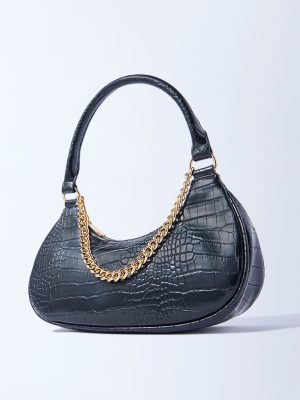 Westside Black Textured Chain-Detailed Shoulder Bag
