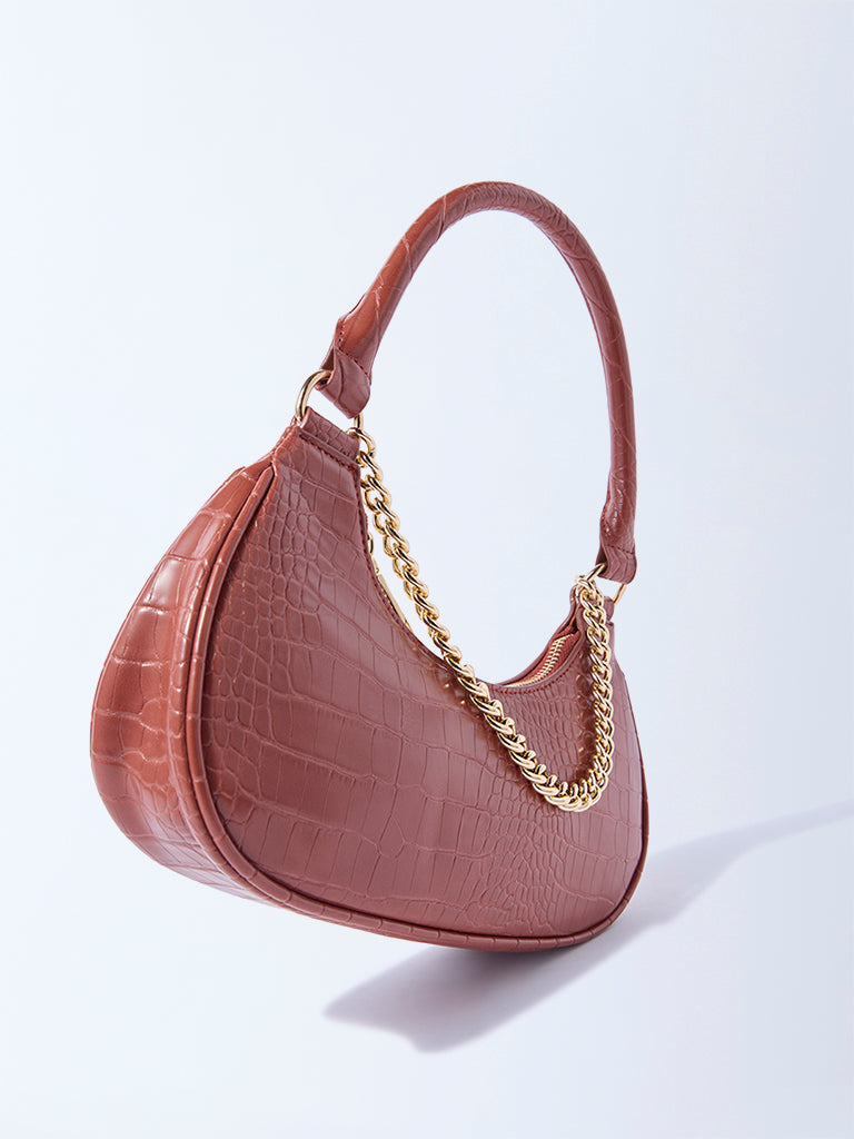 Westside Rust Textured Chain-Detailed Shoulder Bag