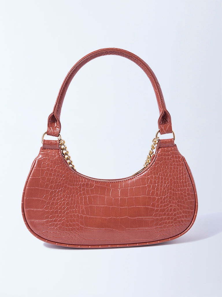 Westside Rust Textured Chain-Detailed Shoulder Bag - Image 2