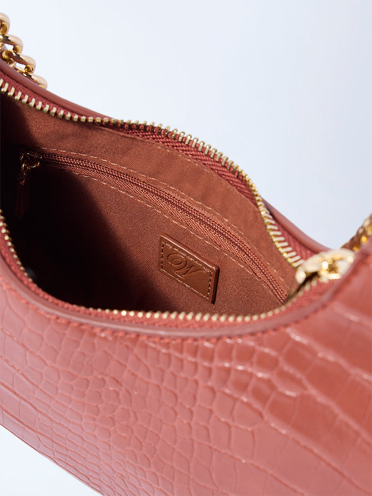 Westside Rust Textured Chain-Detailed Shoulder Bag - Image 3