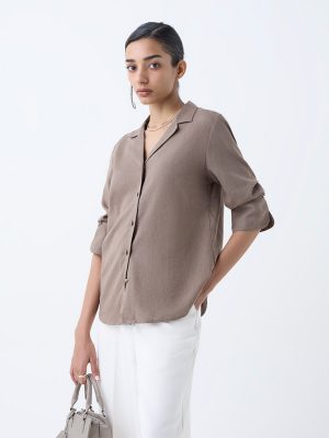 Wardrobe Taupe Solid Shirt