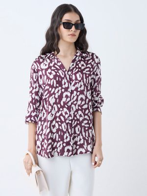 Wardrobe Burgundy Abstract Printed Shirt