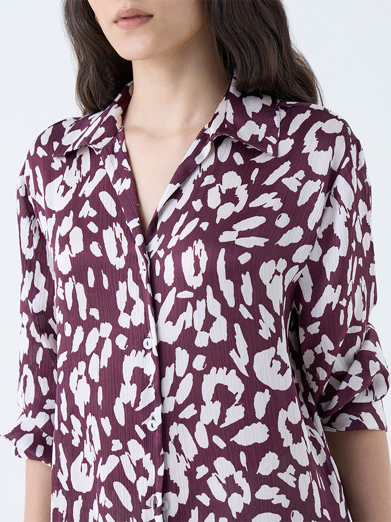 Wardrobe Burgundy Abstract Printed Shirt - Image 3