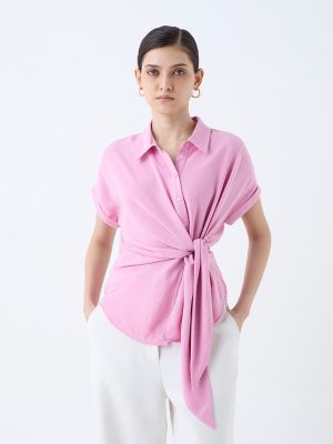 Wardrobe Pink Knot-Detailed Blouse