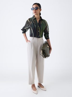 Wardrobe Olive Abstract Pattern Shirt with Camisole