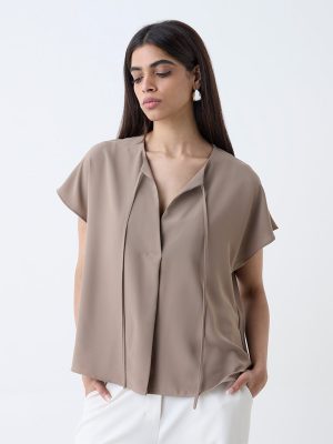 Wardrobe Beige Solid Cotton Top